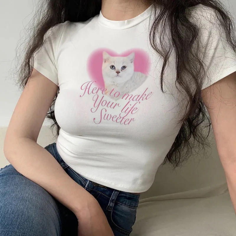 Lovely Cute Cat Aesthetic Crop Top - Image 2