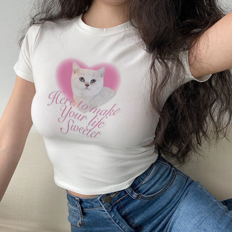 Lovely Cute Cat Aesthetic Crop Top - Image 3