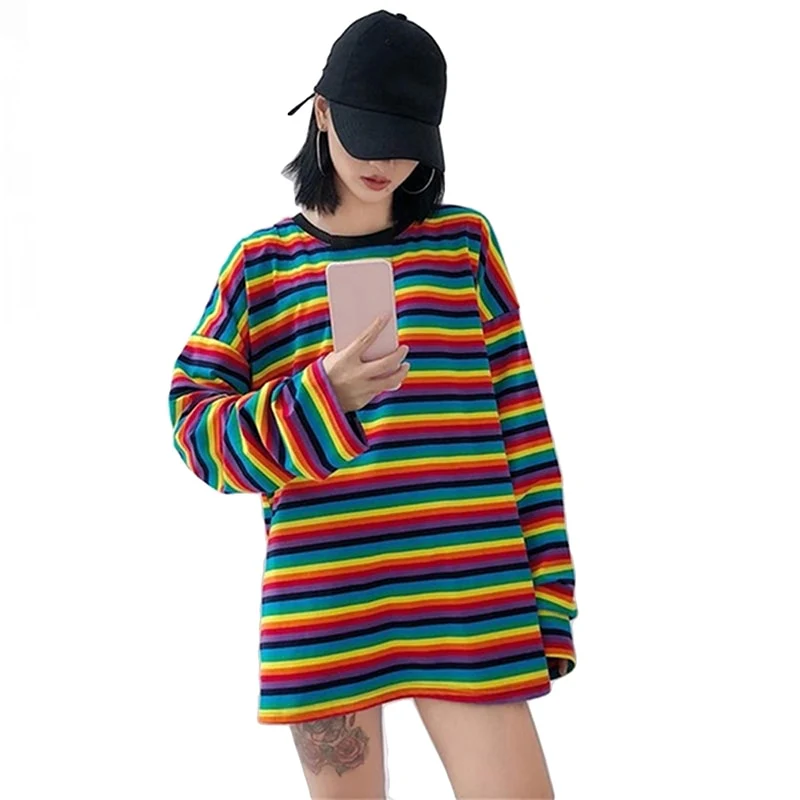 Bright Rainbow Striped Long Sleeves T Shirt - Image 2