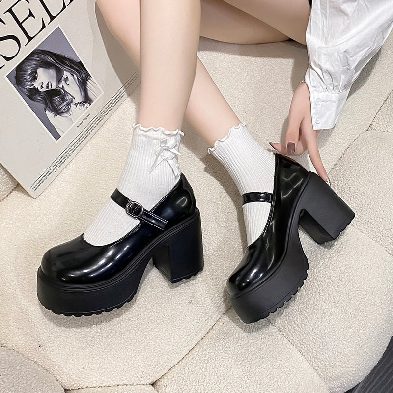 Chunky Heel Mary Janes Platform Shoes Black - Image 4