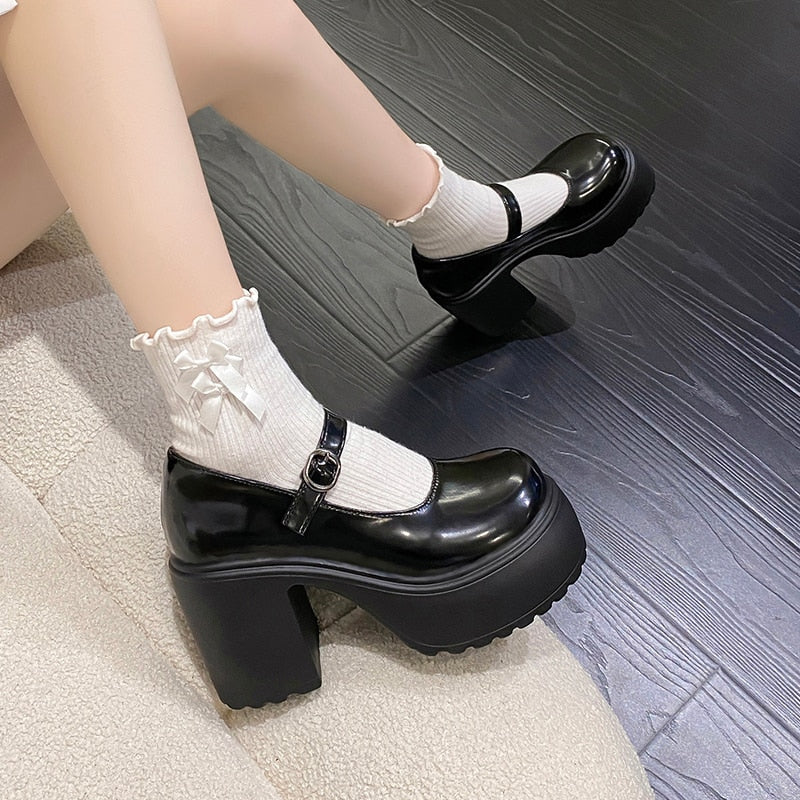 Chunky Heel Mary Janes Platform Shoes Black - Image 6