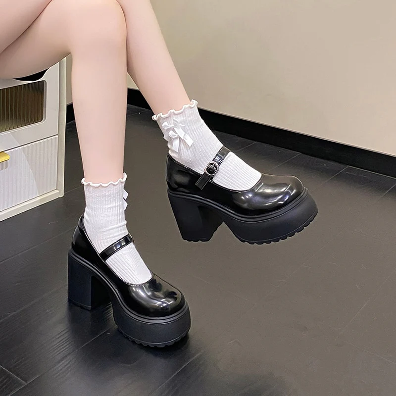 Chunky Heel Mary Janes Platform Shoes Black - Image 7
