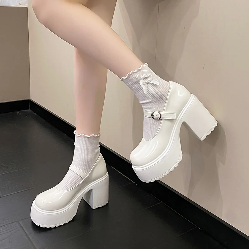 Coquette Mary Janes Platform Shoes White - Image 4