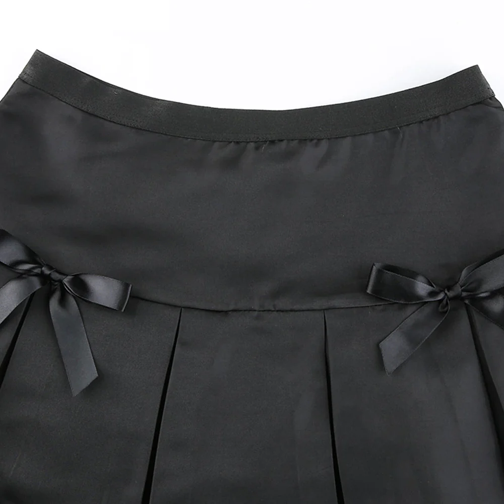 Goth Girl Mini Black Pleated Skirt Lace Trim - Image 4