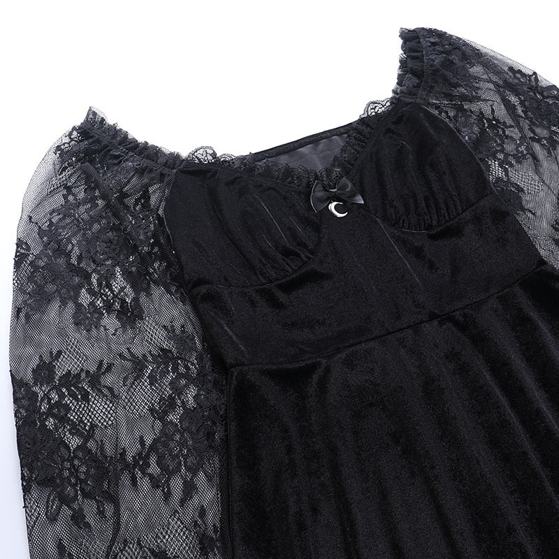 Dark Goth  Velours Vampire A-Line Dress - Image 10