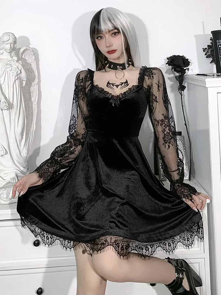 Dark Goth  Velours Vampire A-Line Dress - Image 6