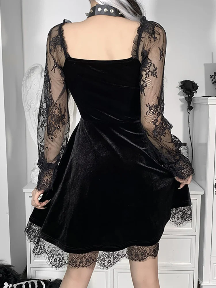 Dark Goth  Velours Vampire A-Line Dress - Image 9