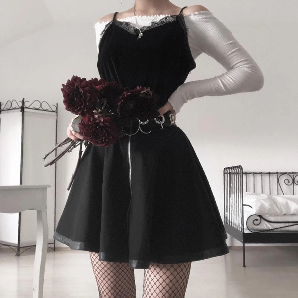 Dark Goth Zipper Rings A-Line Skirt - Image 2