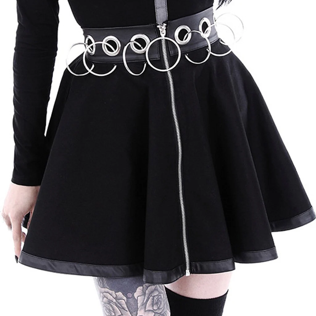 Dark Goth Zipper Rings A-Line Skirt - Image 5