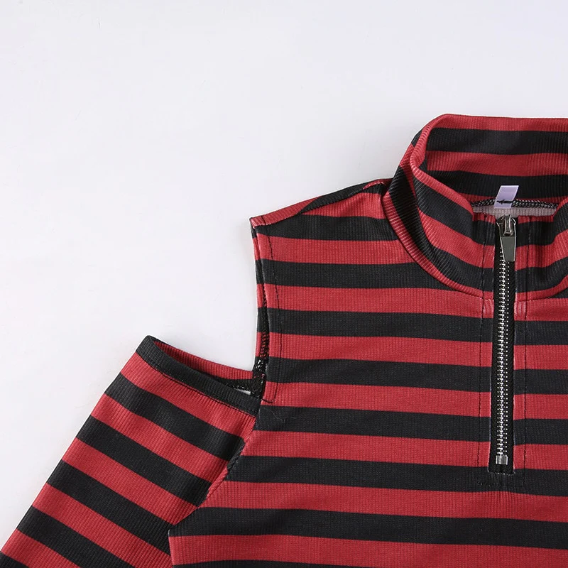 Dark Grunge E-Girl Striped Crop Top - Image 9