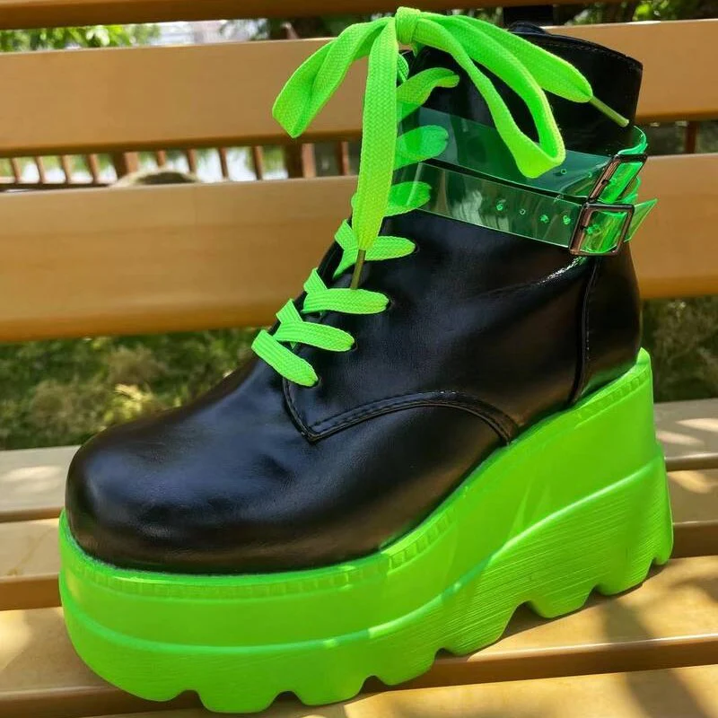 Darkwave Cyber Punk Rave Neon Green Platform Shoes - Image 7