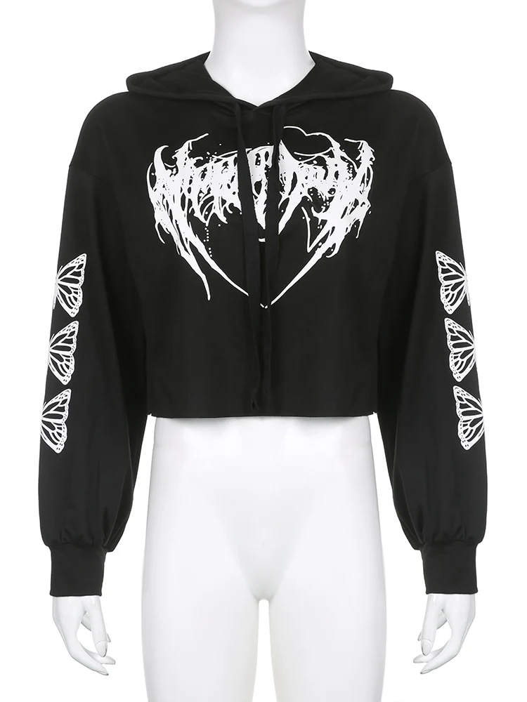 E-Girl Hardcore Print Gothic Crop Hoodie - Image 4