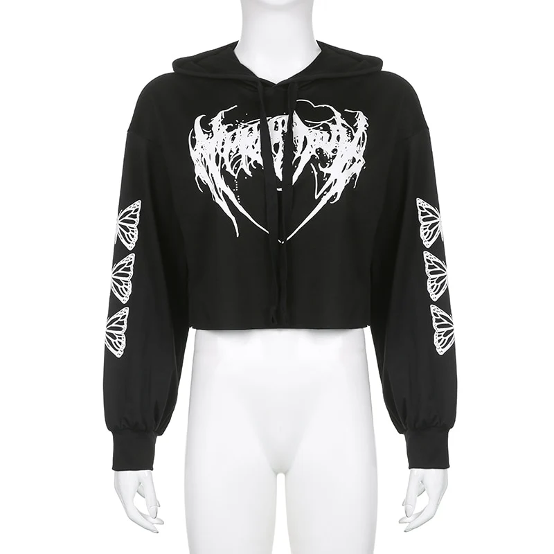 E-Girl Hardcore Print Gothic Crop Hoodie - Image 9