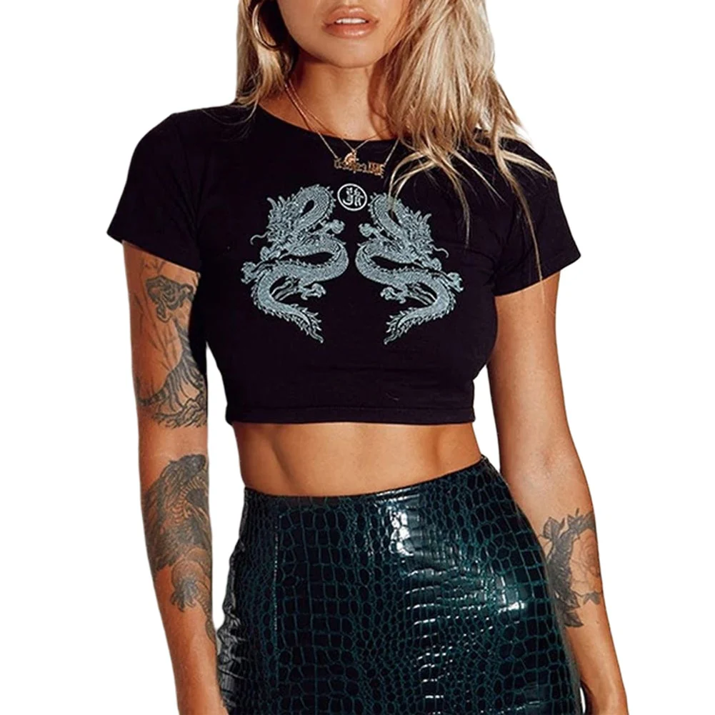 Egirl Goth Grunge Dragon Print Crop Top - Image 5