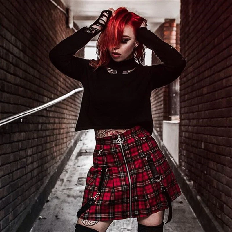 Egirl Punk Rock Plaid Straps Skirt - Image 5