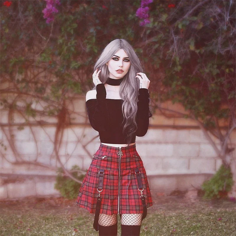 Egirl Punk Rock Plaid Straps Skirt - Image 7