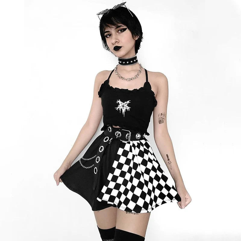 Checker Patchwork Skirt - Black and White - Image 2