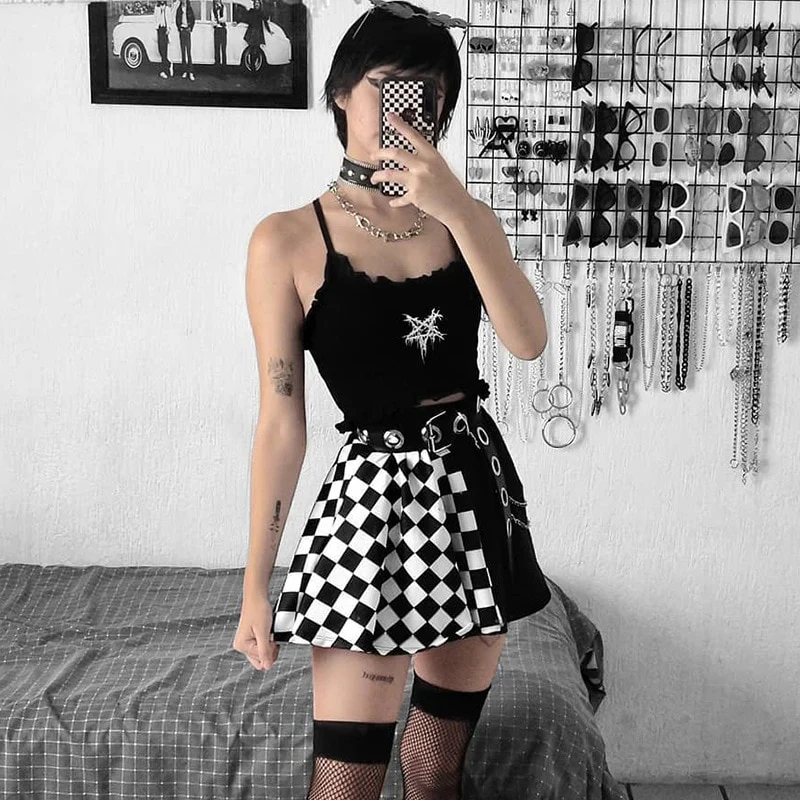 Checker Patchwork Skirt - Black and White - Image 4