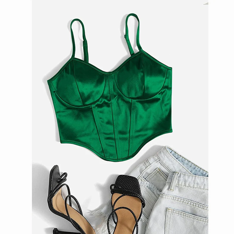 Satin Bustier Top Emerald Green - Image 3