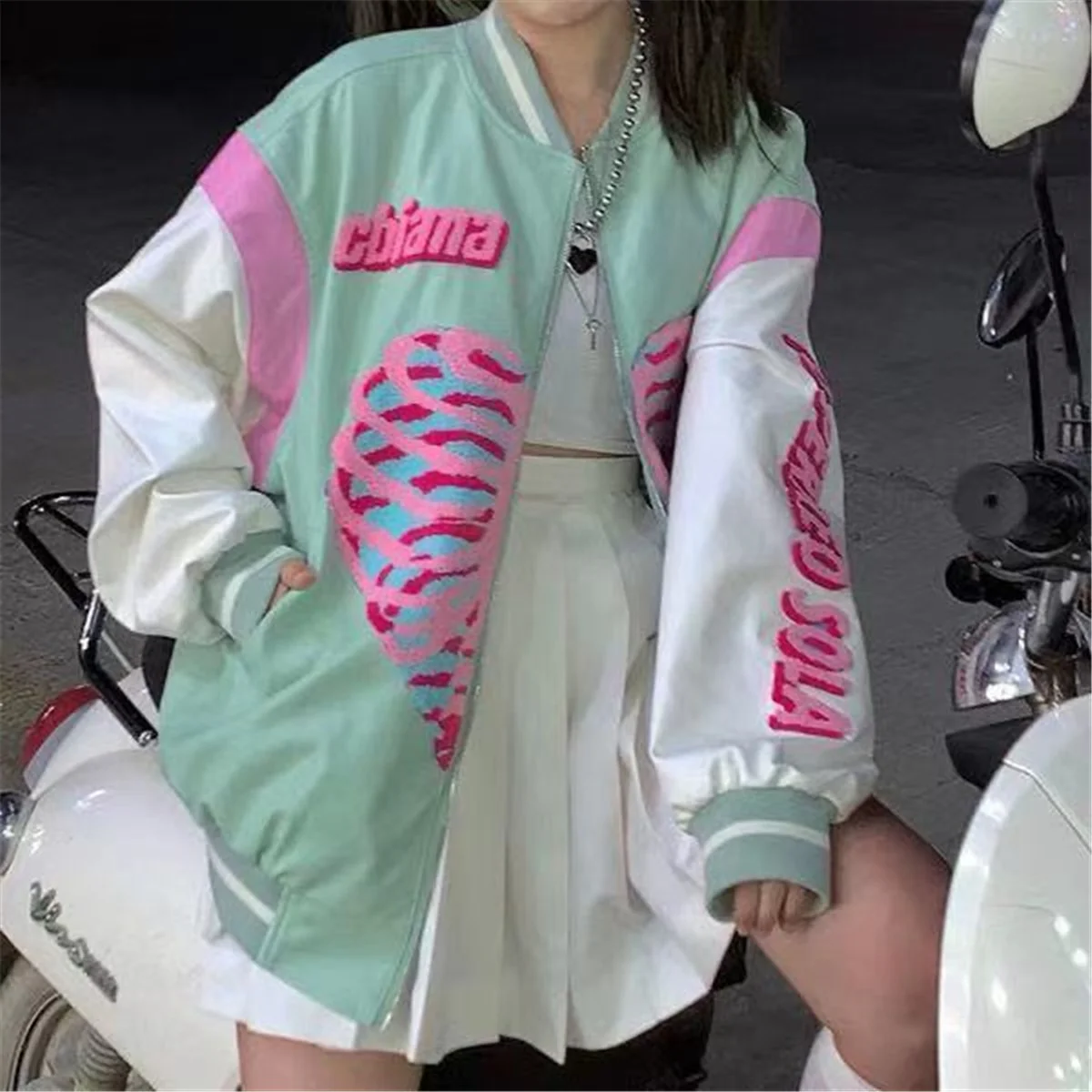 Emo Scene Queen Pastel Bone Heart Hoodie - Image 5