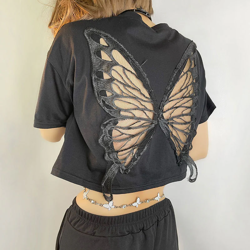 Fairy Grunge Butterfly Hollow Out Crop Top - Image 3