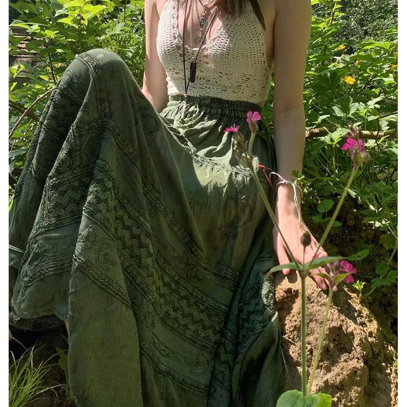 Fairy Grunge Fairycore Green Long Skirt - Image 3