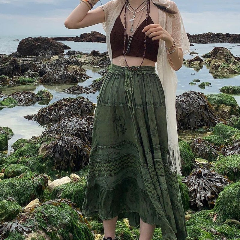 Fairy Grunge Fairycore Green Long Skirt - Image 4
