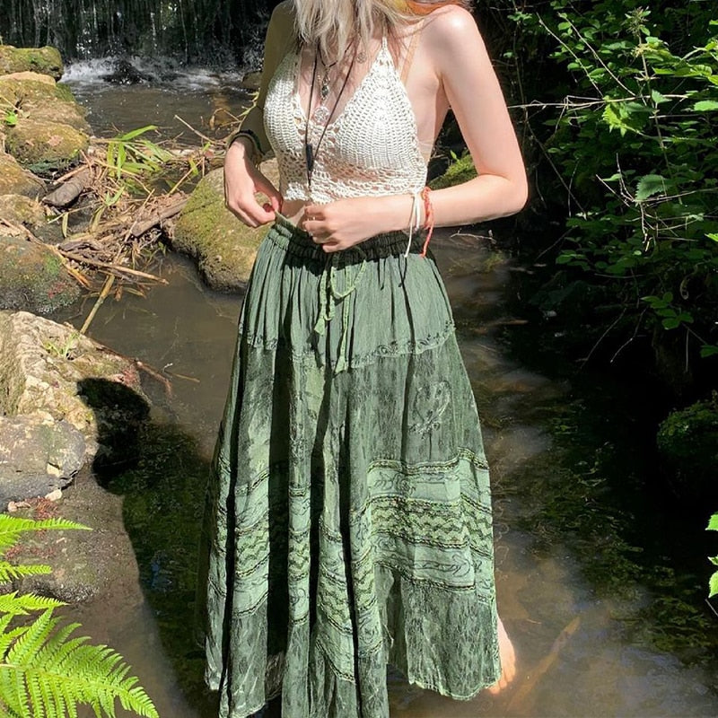 Fairy Grunge Fairycore Green Long Skirt - Image 5