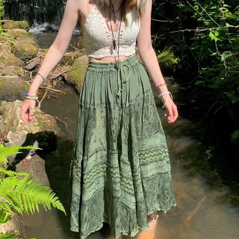 Fairy Grunge Fairycore Green Long Skirt - Image 8