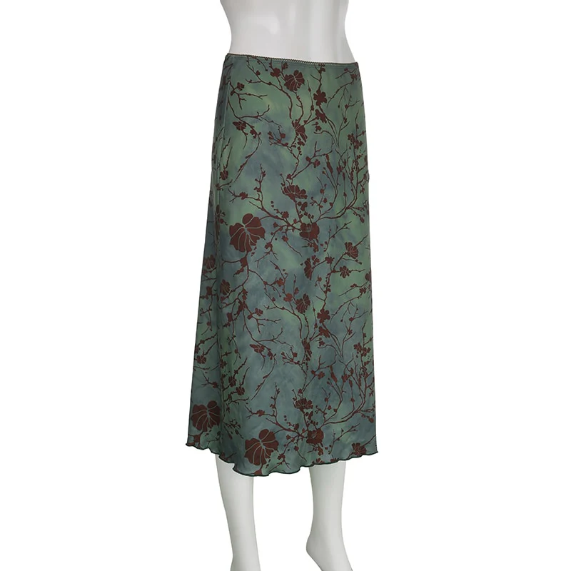 Fairy Grunge Green Floral Midi Skirt - Image 10