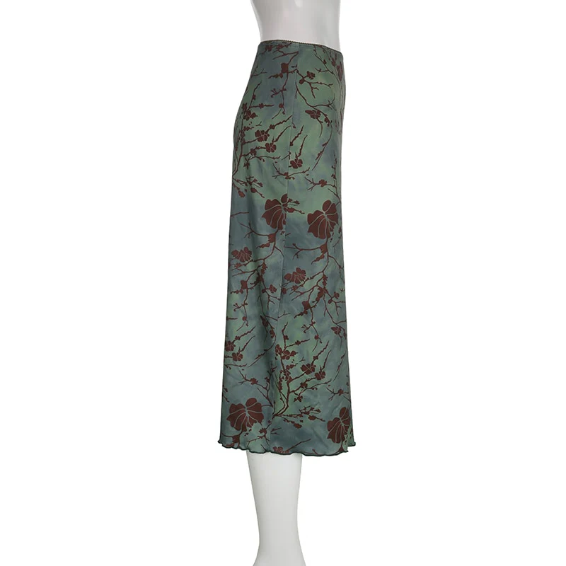 Fairy Grunge Green Floral Midi Skirt - Image 11