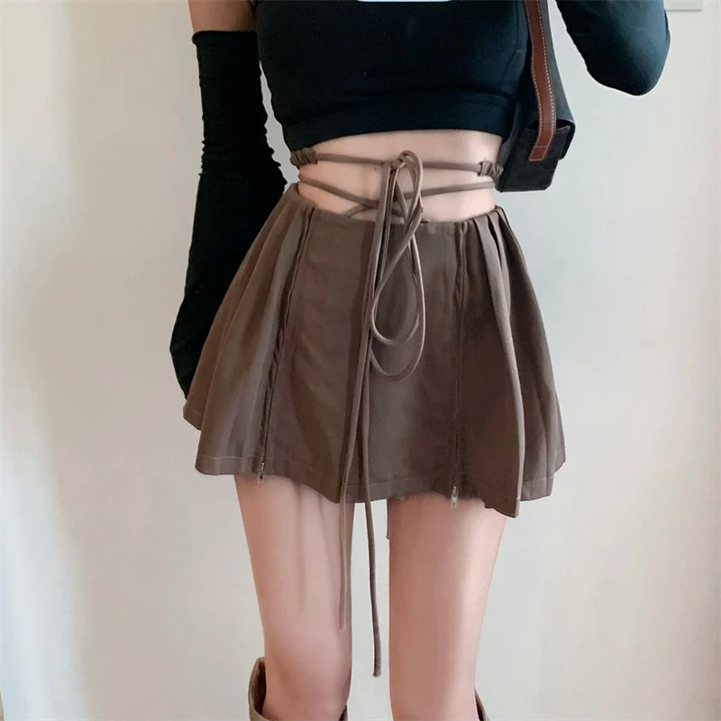 Fairy Grunge Lace-up Double Zipper Mini Skirt - Image 10