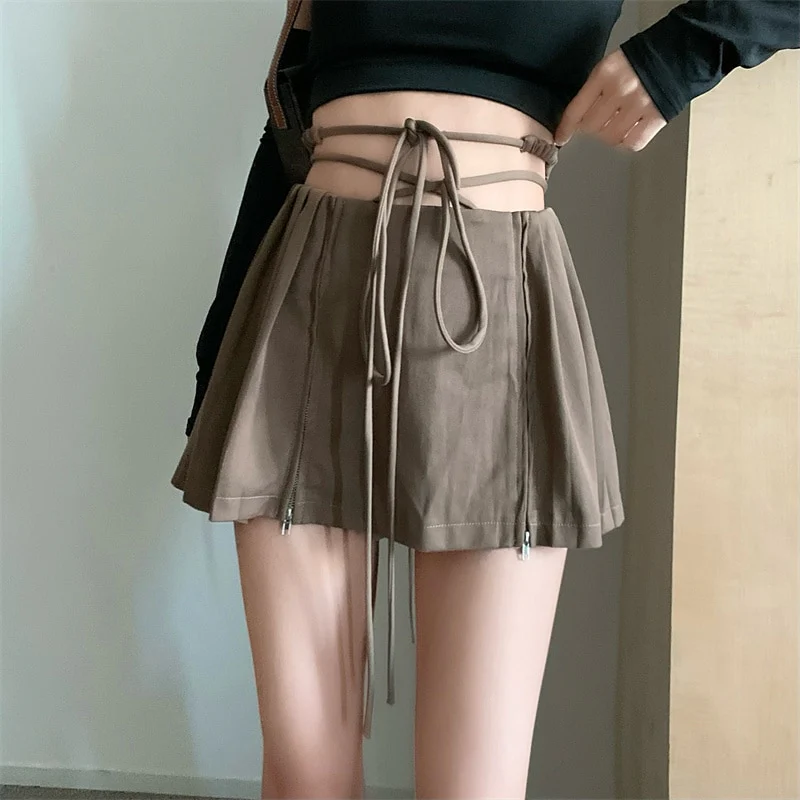Fairy Grunge Lace-up Double Zipper Mini Skirt - Image 12