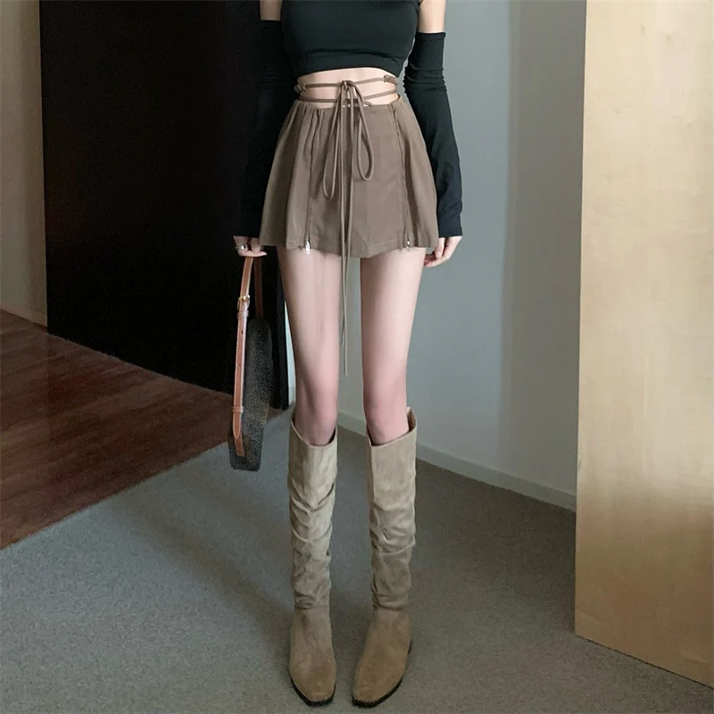 Fairy Grunge Lace-up Double Zipper Mini Skirt - Image 13