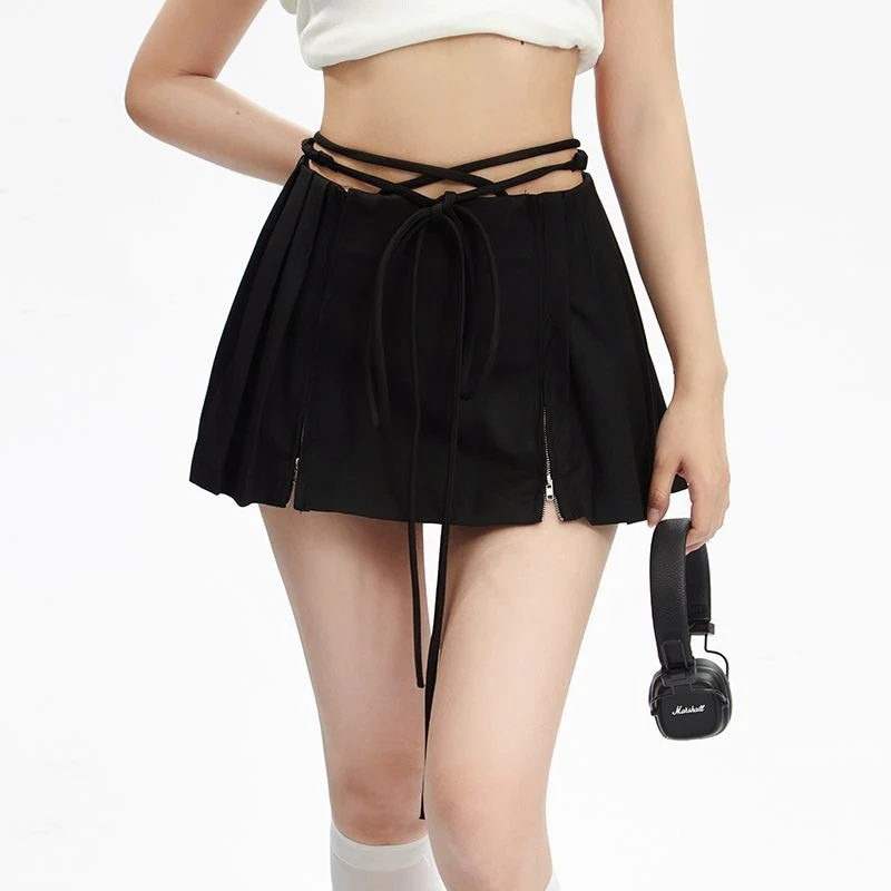 Fairy Grunge Lace-up Double Zipper Mini Skirt - Image 8