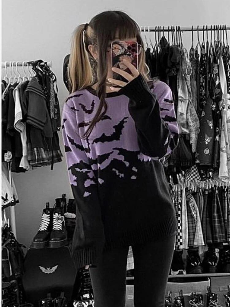 Gothic Bat Pattern Sweater - Image 2