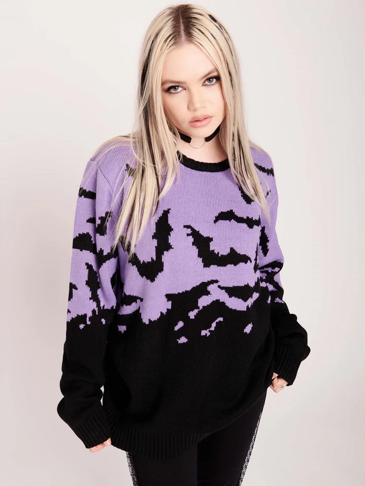 Gothic Bat Pattern Sweater - Image 6