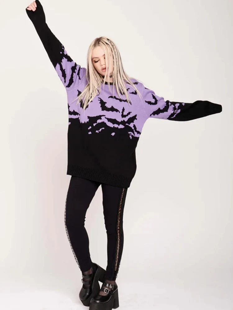 Gothic Bat Pattern Sweater - Image 8
