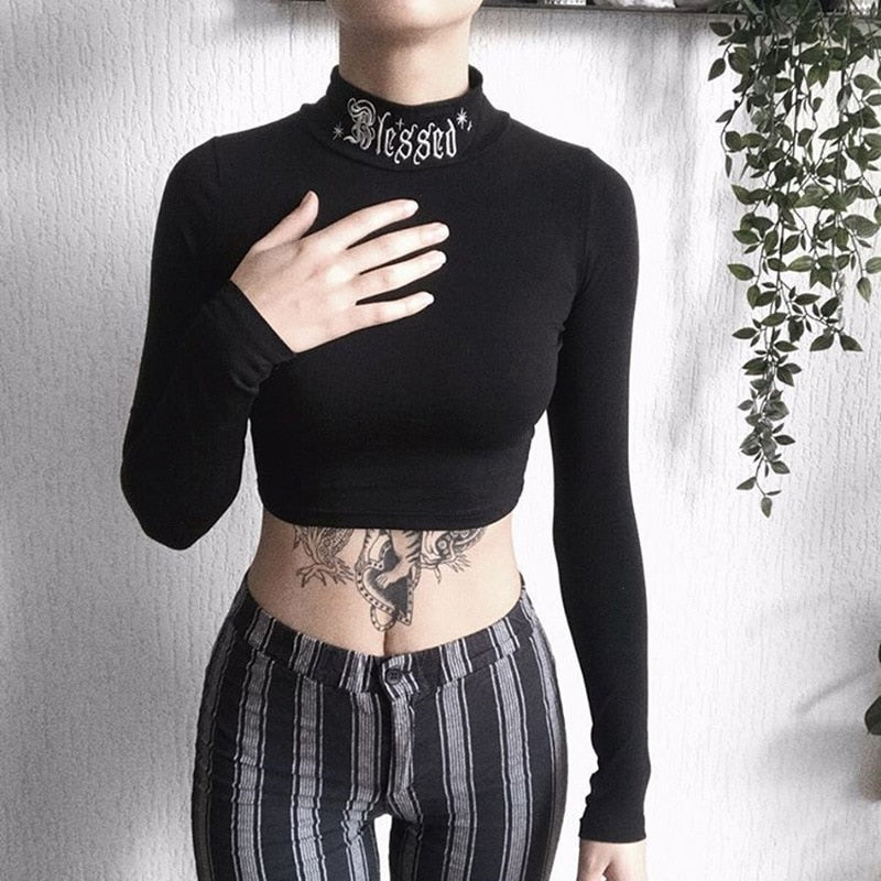 Gothic Blessed Long Sleeve Crop Top - Image 10