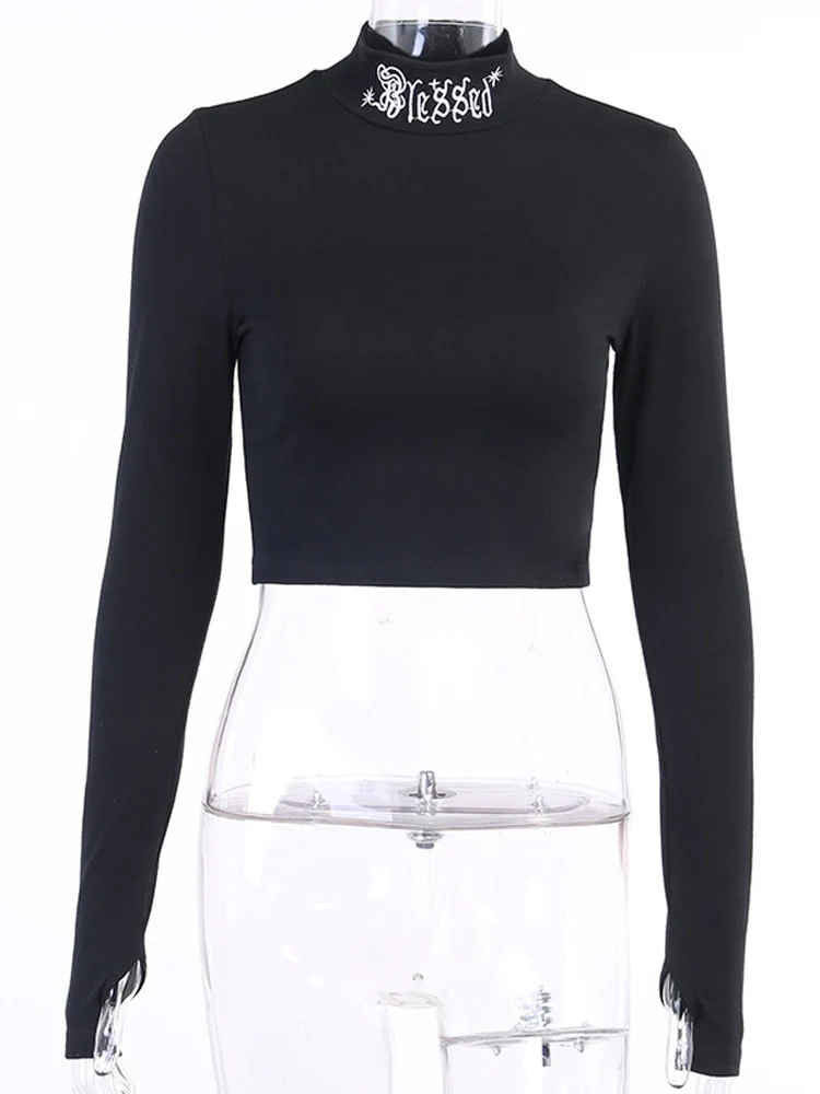 Gothic Blessed Long Sleeve Crop Top - Image 3