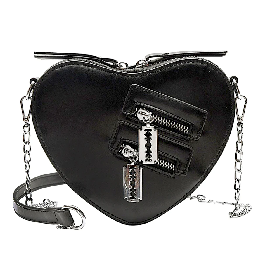 Gothic Heart Blade Crossbody Bag Black
