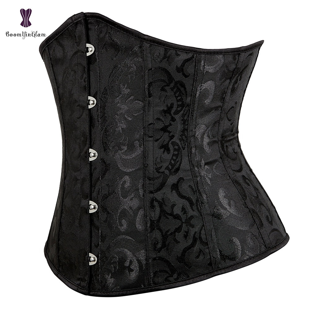 Gothic Underbust Corset Floral Satin Black - Image 3