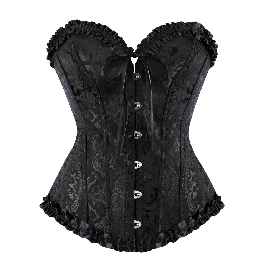 Gothic Vampire Corset Bustier Floral Satin Black - Image 2
