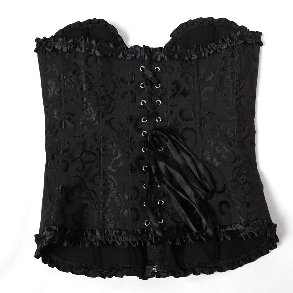 Gothic Vampire Corset Bustier Floral Satin Black - Image 5