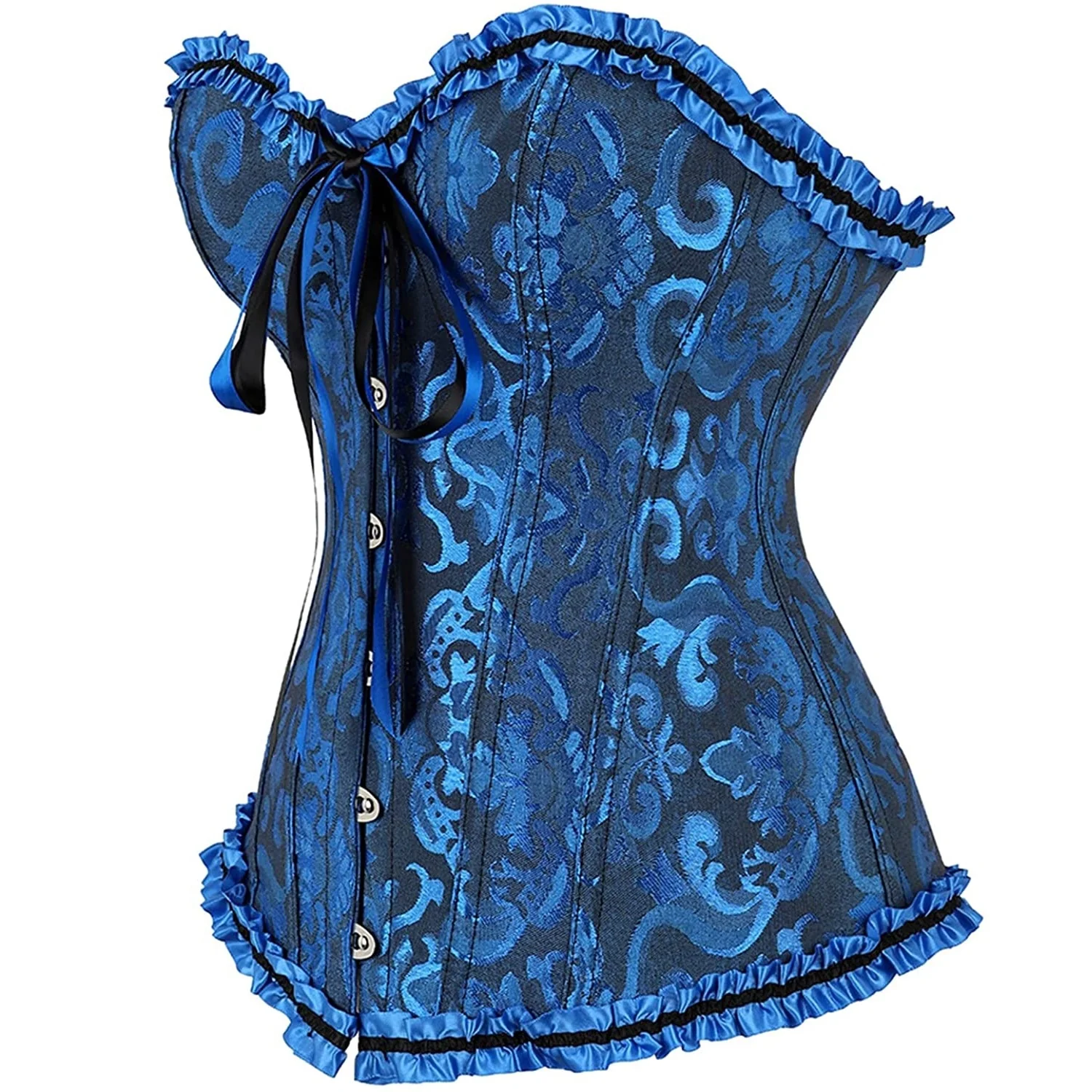 Gothic Vampire Corset Bustier Floral Satin Blue - Image 4