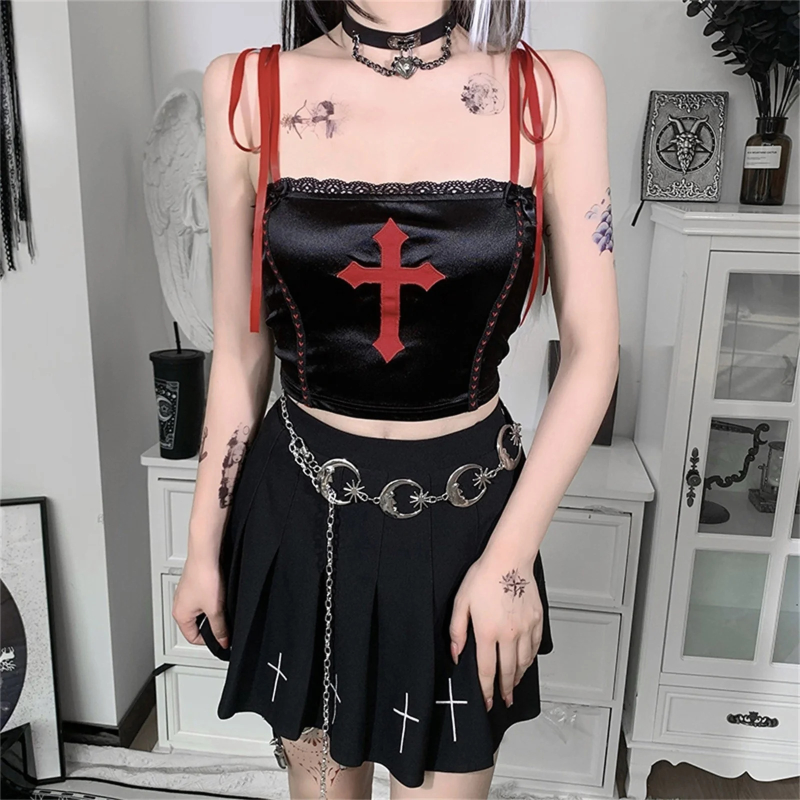 Gothic Vampire Cross Crop Top - Image 12