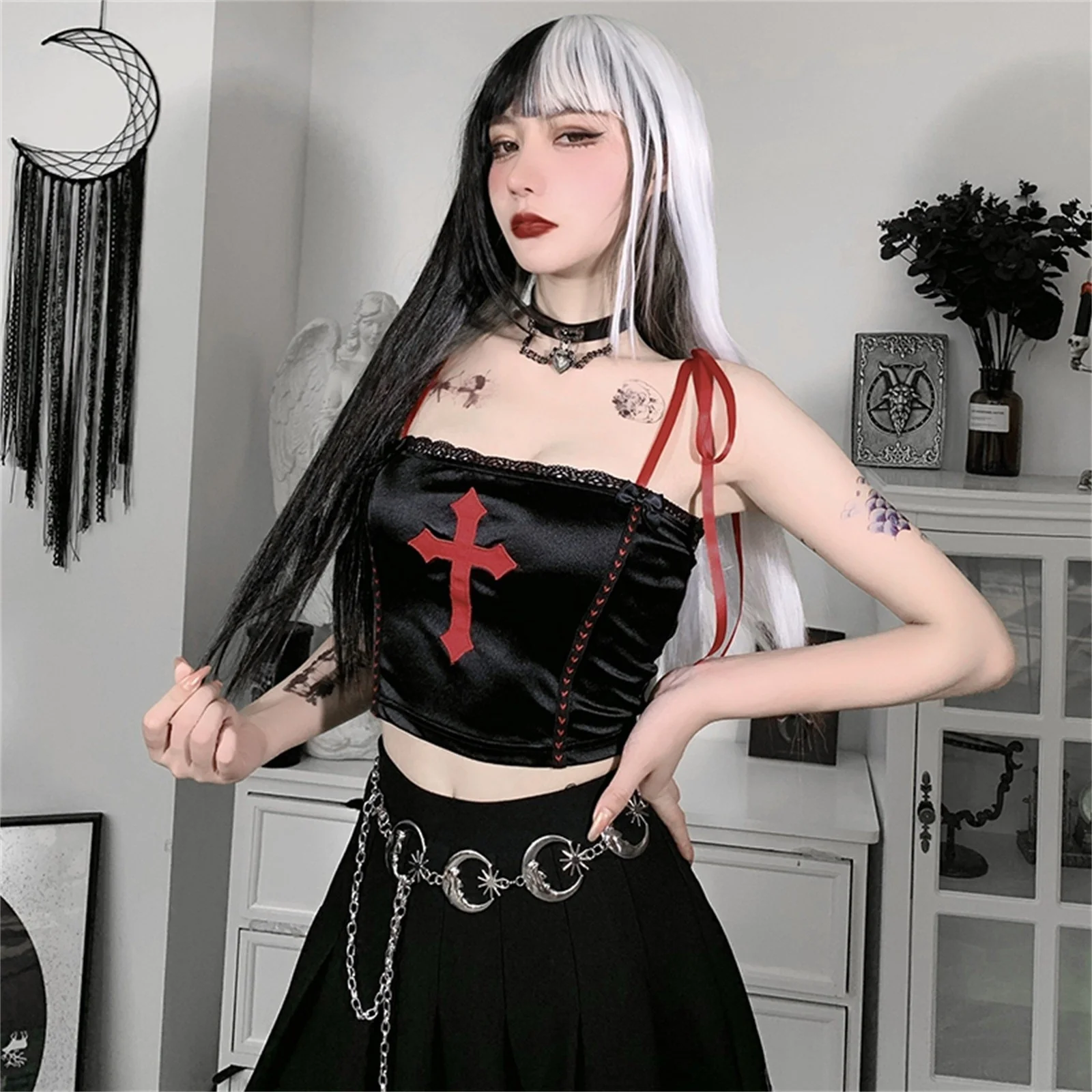 Gothic Vampire Cross Crop Top - Image 15