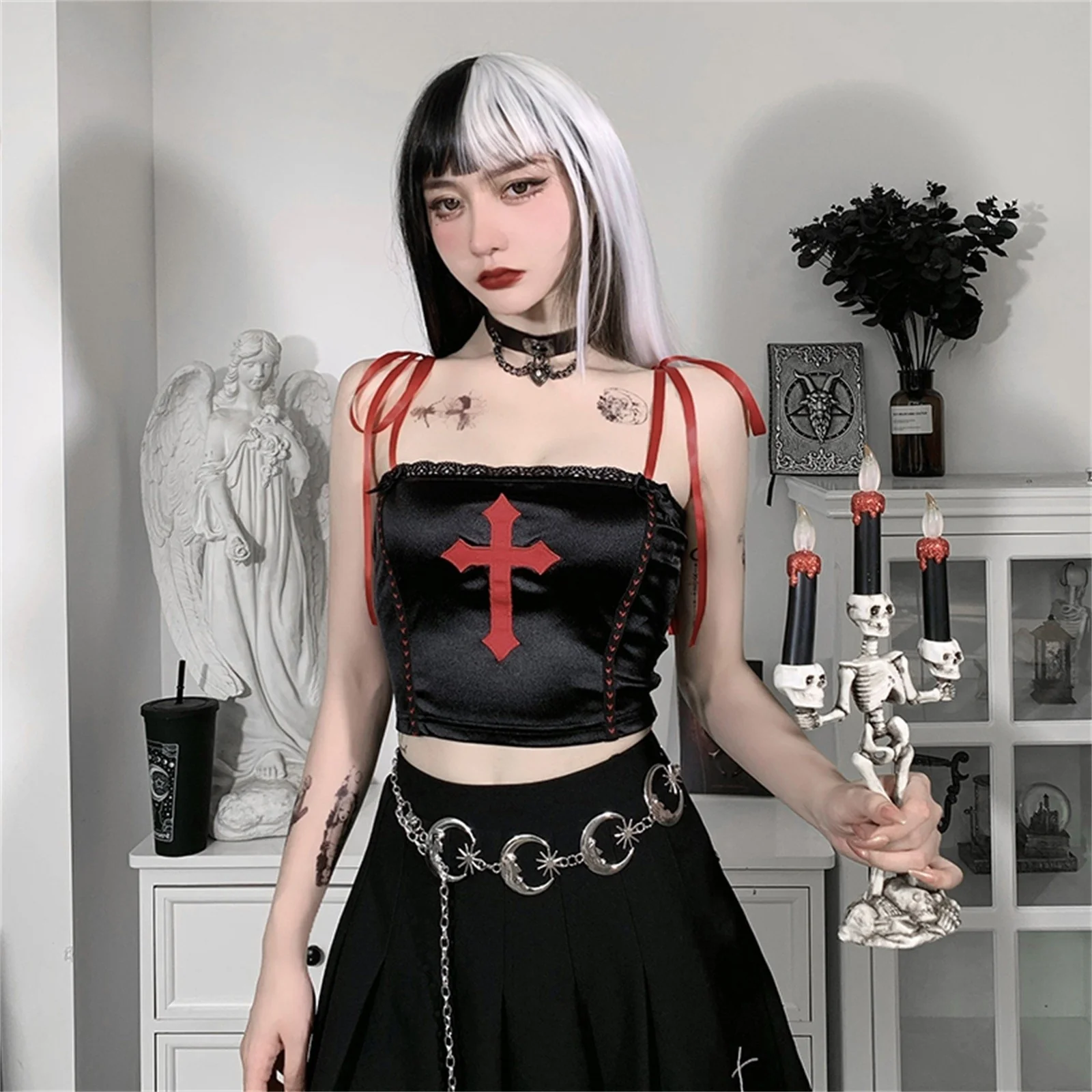 Gothic Vampire Cross Crop Top - Image 17