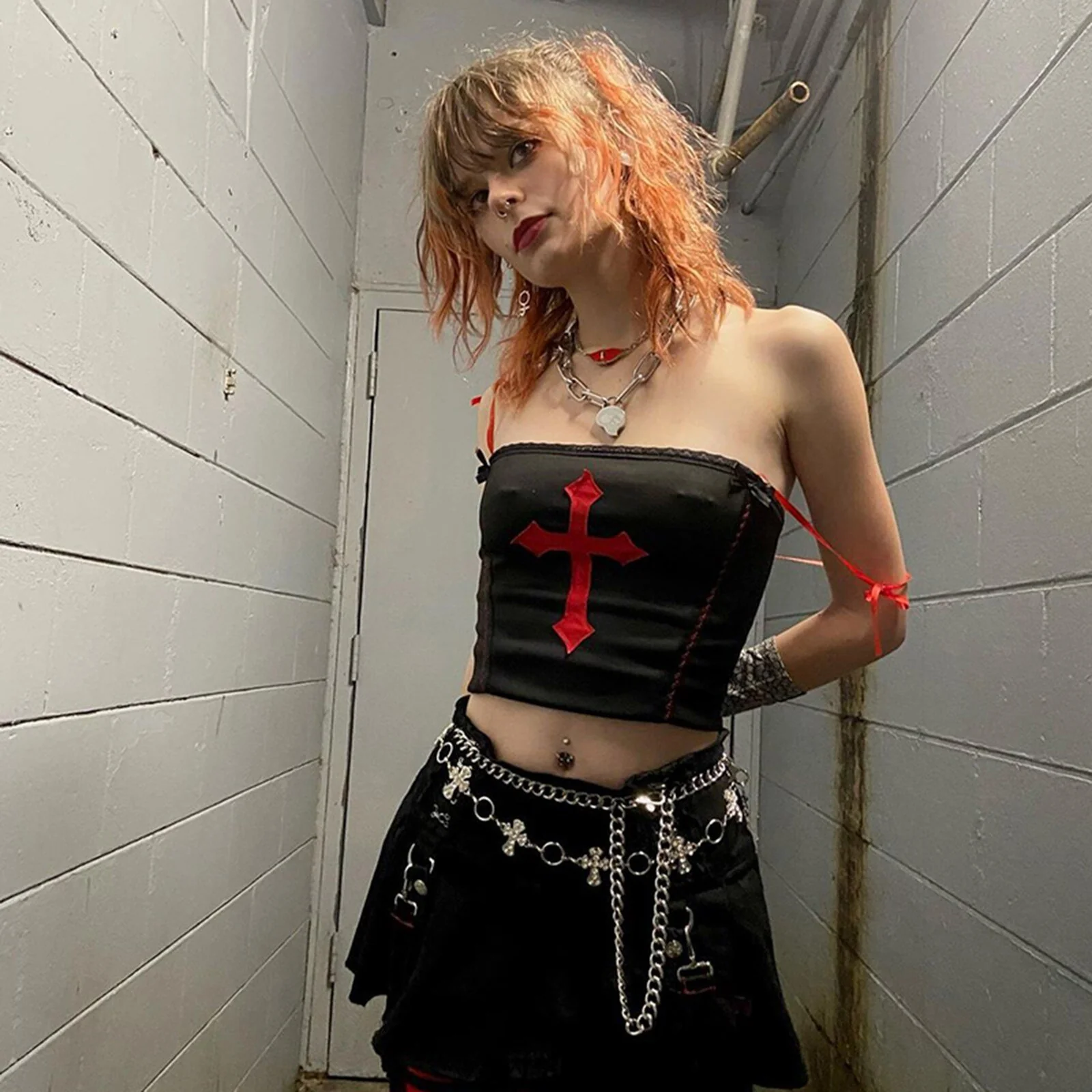 Gothic Vampire Cross Crop Top - Image 20