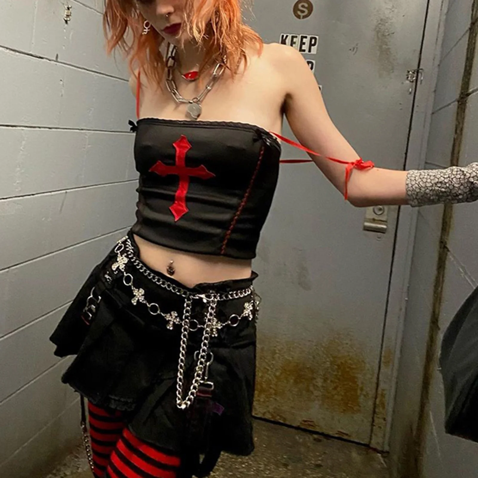 Gothic Vampire Cross Crop Top - Image 21